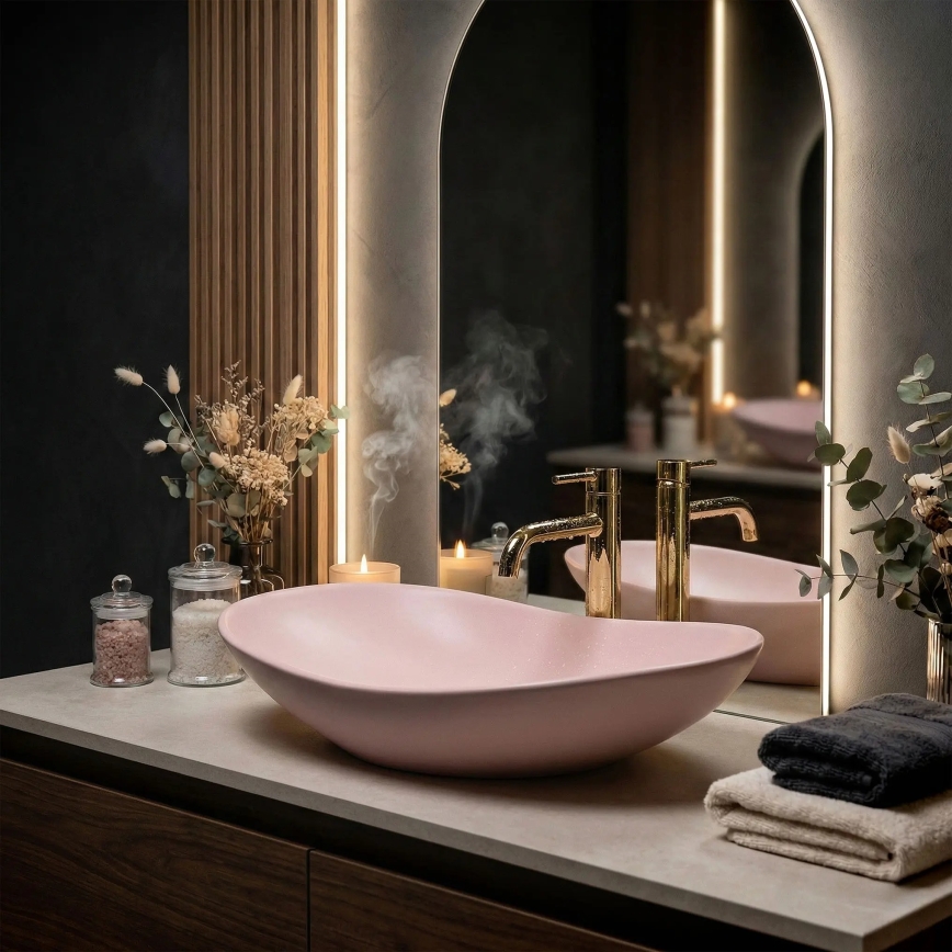 REA-U6374 - Uz virsmas uzstājamā izlietne ROYAL 35,5x61,5 cm keramika/matēta rozā