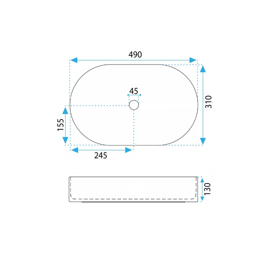 REA-U6375 - Uz virsmas uzstādamā izlietne VANDA 31x49 cm, keramika, matēta zila