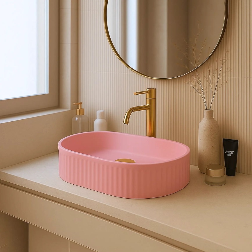 REA-U6376 - Uz virsmas uzliekama izlietne VANDA 31x49 cm keramika/matēta rozā