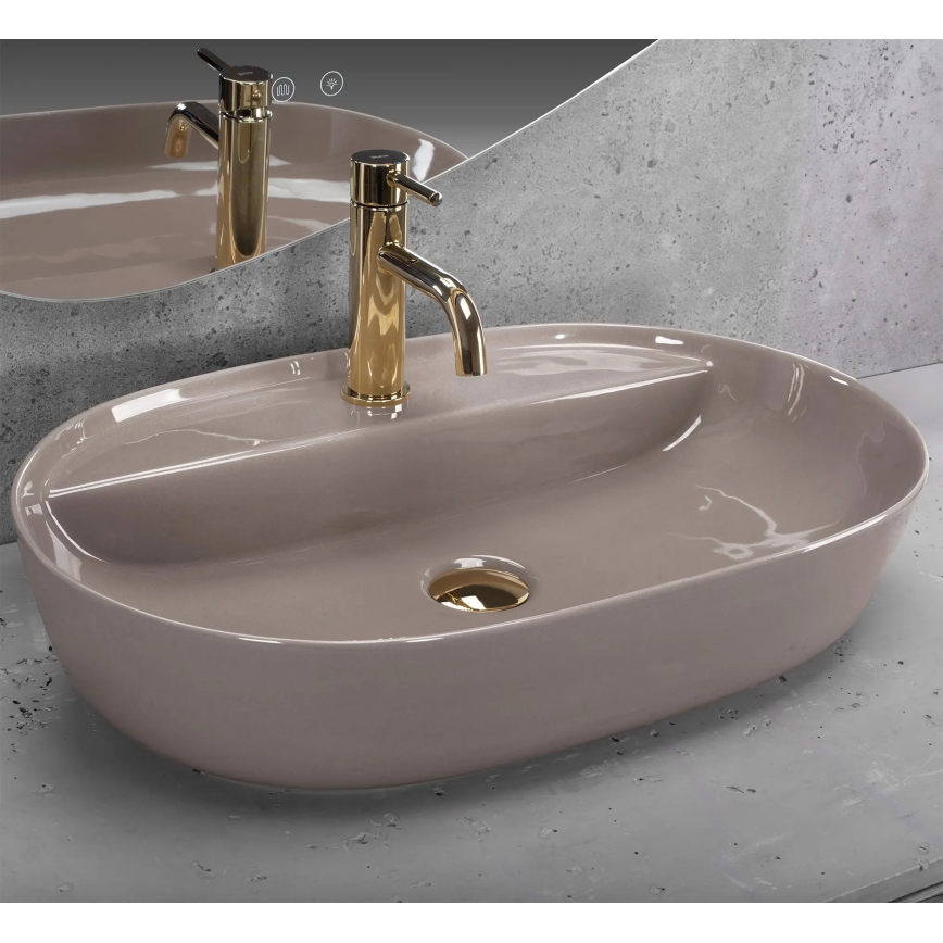 REA-U6381 - Virsmas uzliekamā izlietne AURA 41x61 cm keramika/glancēta brūna