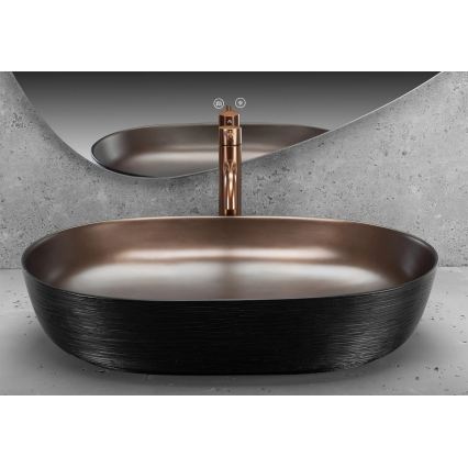 REA-U6383 - Virsmas uzstādāmā izlietne CLEO 41x60,5 cm keramika/melna/satinēts varš