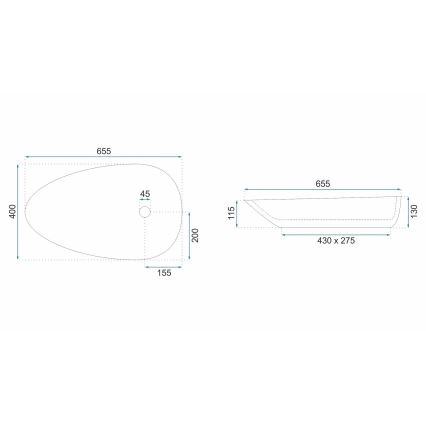 REA-U6501 - Virsmas izlietne GRETA 40x65,5 cm keramika/akmens imitācija