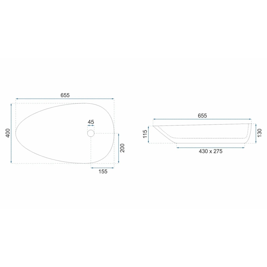 REA-U6501 - Virsmas izlietne GRETA 40x65,5 cm keramika/akmens imitācija