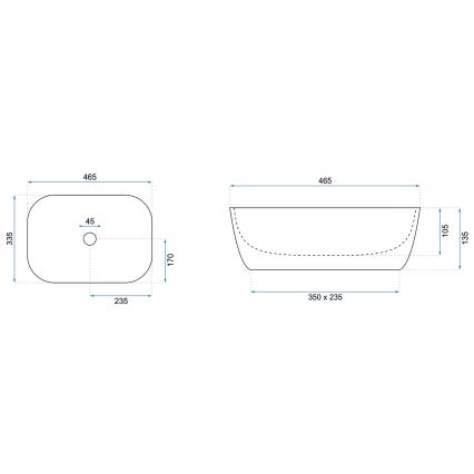REA-U6521 - Uz virsmas uzstādāma izlietne BELINDA SLIM 33x46,5 cm keramika/glancēta balta