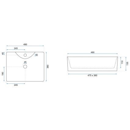 REA-U6524 - Uz virsmas uzstājamā izlietne KELLY 38x49 cm keramika/spīdīga balta