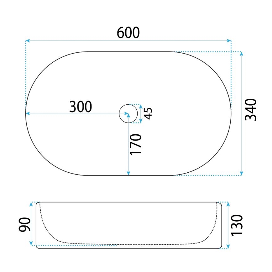 REA-U6526 - Uz virsmas uzstādāma izlietne VANDA 34x60 cm keramika/spīdīgi balta