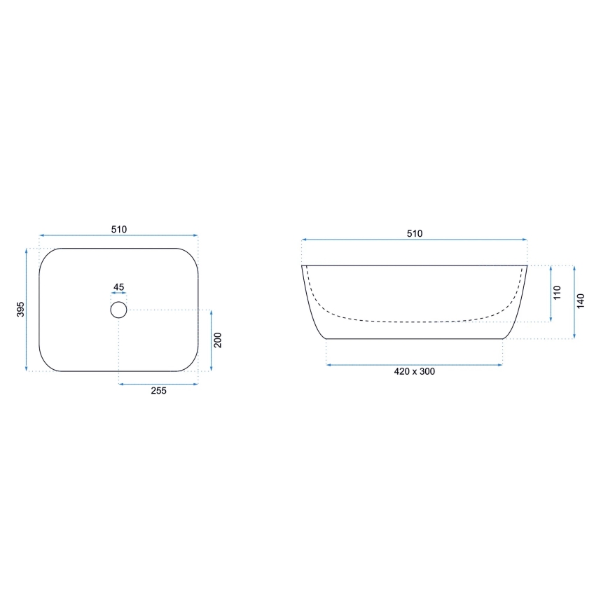 REA-U6616 - Izlietne uz virsmas FREJA 39,5x51 cm keramika/balta