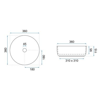 REA-U6630 - SAMI virsmas uzstādāma izlietne Ø 36 cm keramika/balta/birstēta zelta apdare
