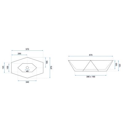 REA-U6643 - Virsmas uzstādāma izlietne VEGAS 37x57 cm keramika / spīdīga balta