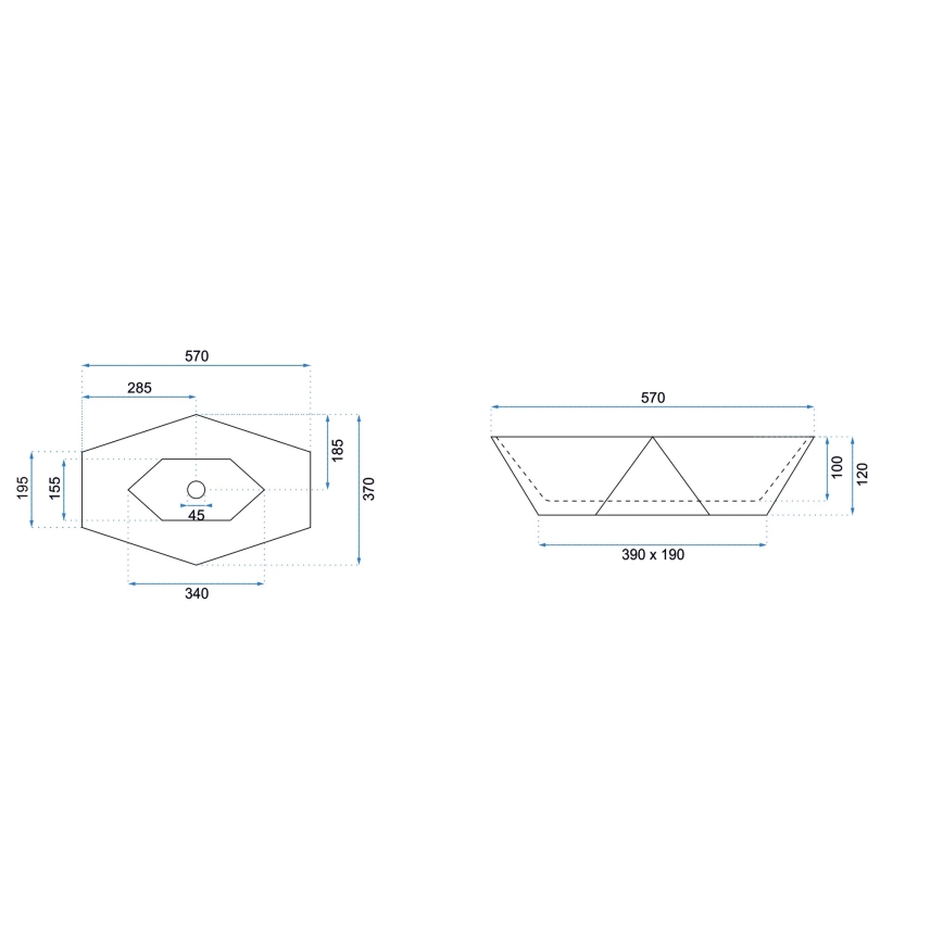 REA-U6643 - Virsmas uzstādāma izlietne VEGAS 37x57 cm keramika / spīdīga balta