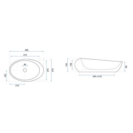 REA-U6650 - ROXY uz virsmas uzstādāma izlietne 31x49 cm, keramika/pelēka ar marmora dekoru