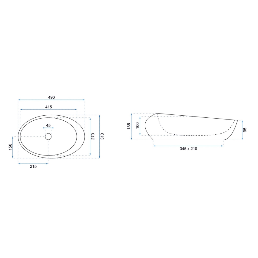 REA-U6650 - ROXY uz virsmas uzstādāma izlietne 31x49 cm, keramika/pelēka ar marmora dekoru