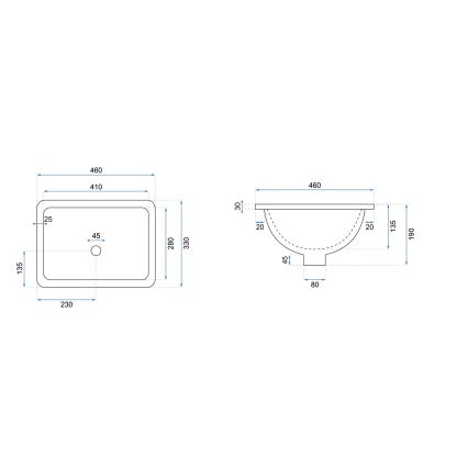 REA-U6653 - iebūvējamā izlietne ADELA 33x46 cm keramika/spīdīga balta