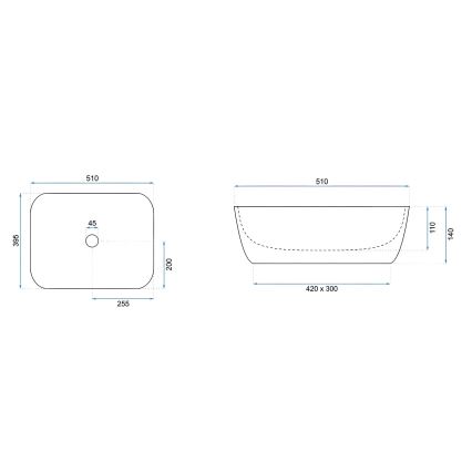 REA-U6689 - Uz virsmas uzstādāmā izlietne FREJA 39,5x51 cm keramika/bēša/akmens imitācija