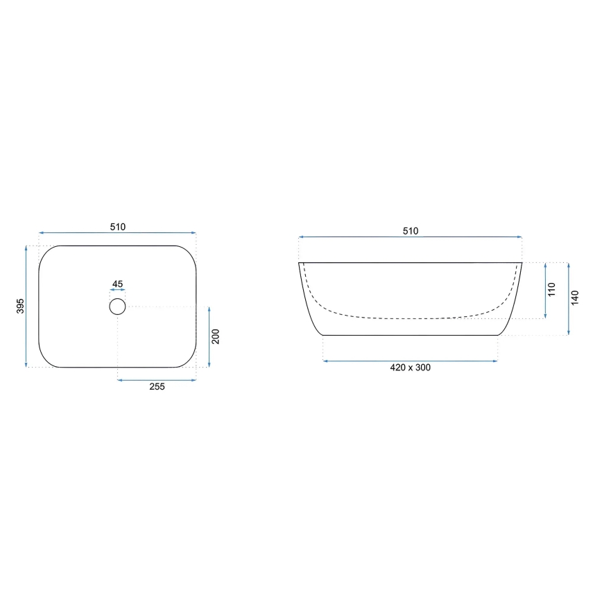 REA-U6689 - Uz virsmas uzstādāmā izlietne FREJA 39,5x51 cm keramika/bēša/akmens imitācija
