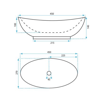 REA-U6802 - KATE virsmas uzstādāmā izlietne 27x45 cm keramika/spīdīga balta