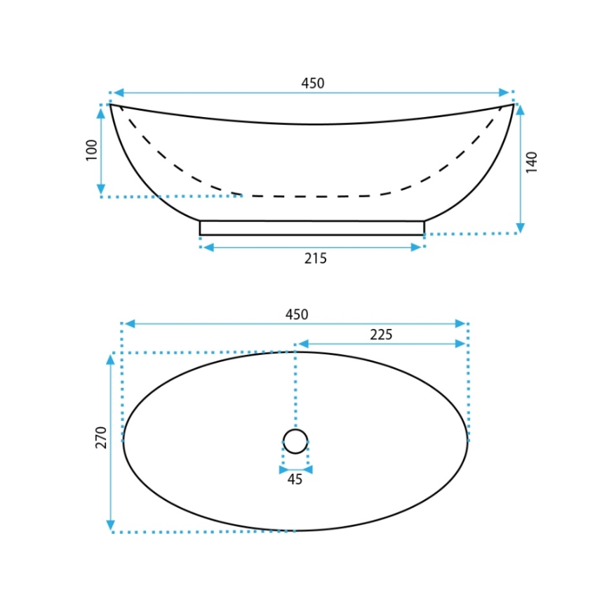 REA-U6802 - KATE virsmas uzstādāmā izlietne 27x45 cm keramika/spīdīga balta