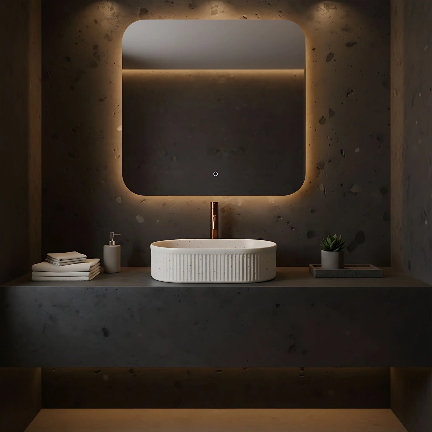 REA-U7342 - VANDA uz virsmas montējamā izlietne 31x49 cm keramika/bēša/akmens imitācija