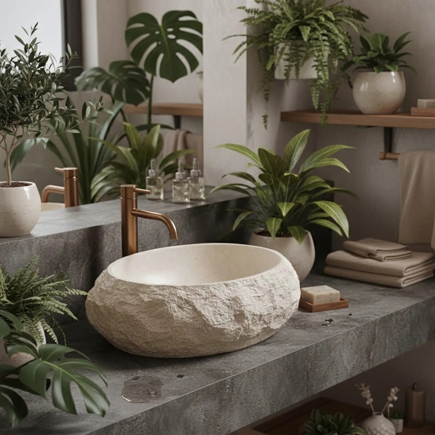 REA-U7347 - Virsmas izlietne MIKA 38x50 cm bēša/akmens imitācija