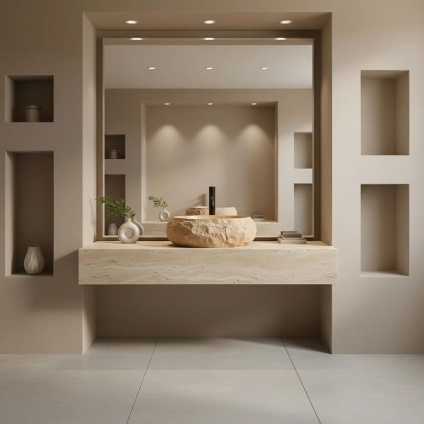 REA-U7348 - Uz virsmas uzstādāma izlietne MIKA 38x50 cm oranža/bēša/akmens imitācija