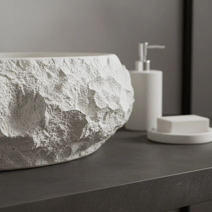 REA-U7350 - Virsmas uzstādāma izlietne MIKA 38x50 cm balta/akmens imitācija