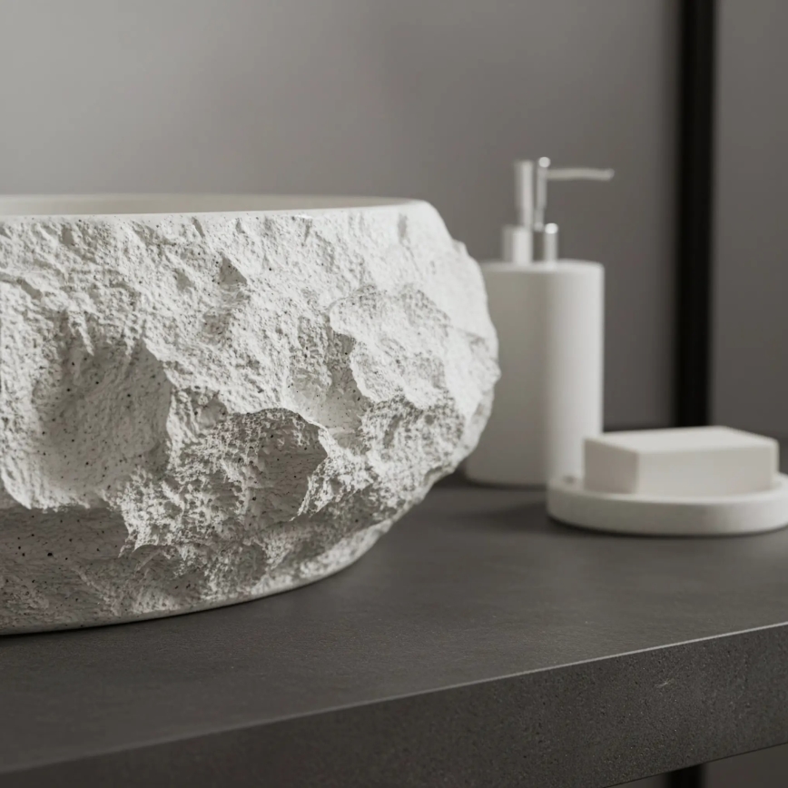 REA-U7350 - Virsmas uzstādāma izlietne MIKA 38x50 cm balta/akmens imitācija