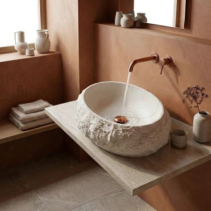 REA-U7350 - Virsmas uzstādāma izlietne MIKA 38x50 cm balta/akmens imitācija