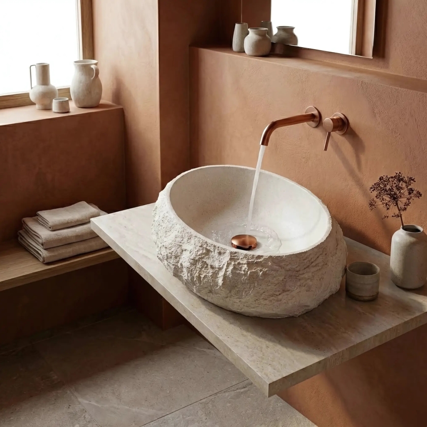 REA-U7350 - Virsmas uzstādāma izlietne MIKA 38x50 cm balta/akmens imitācija