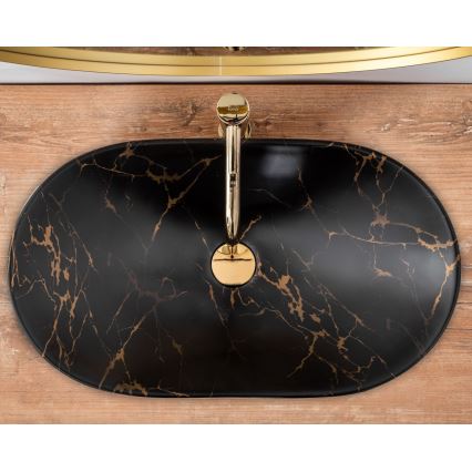 REA-U7478 - Uz virsmas uzstādāma izlietne ROYAL 36x62 cm keramika/melna/marmora dekors