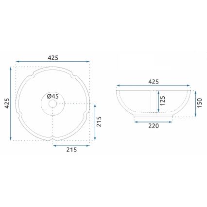 REA-U7504 - Uzliekamā izlietne FELICIA Ø 42,5 cm keramika/ziedu raksts