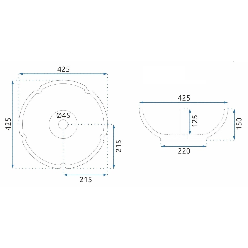 REA-U7504 - Uzliekamā izlietne FELICIA Ø 42,5 cm keramika/ziedu raksts