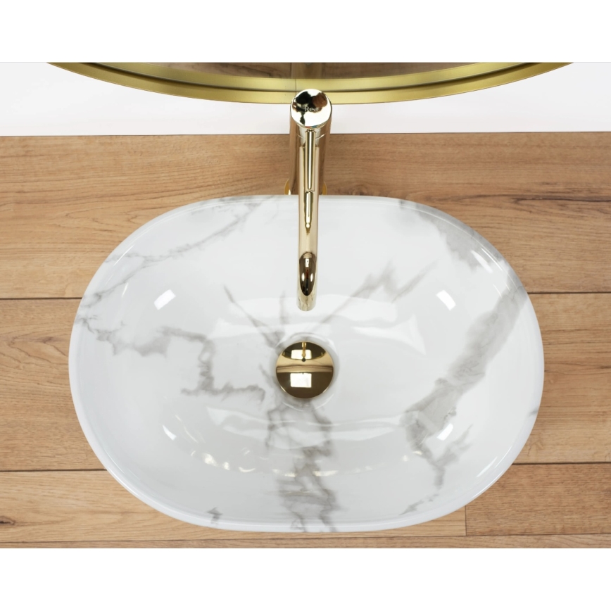 REA-U8001 - Virsmas uzstādāma izlietne AMELIA 34,5x48 cm keramika/marmora dekors