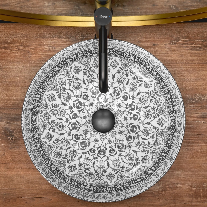 REA-U8002 - Uz virsmas uzstādāma izlietne ARTE 40 cm keramika/balta/melna