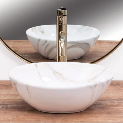 REA-U8014 - SOFIA MINI uz virsmas uzstādāma izlietne 27x34 cm, keramika ar marmora dekoru