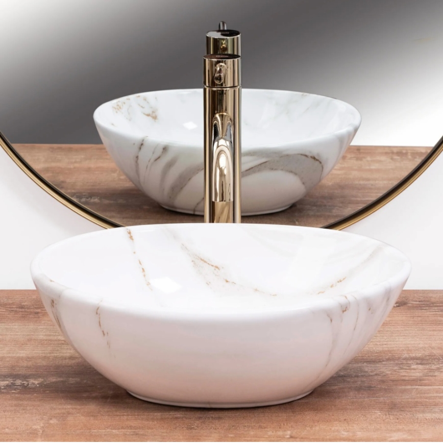 REA-U8014 - SOFIA MINI uz virsmas uzstādāma izlietne 27x34 cm, keramika ar marmora dekoru