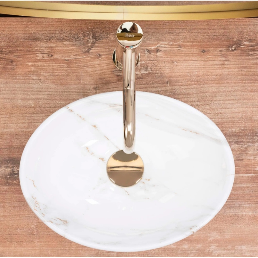 REA-U8014 - SOFIA MINI uz virsmas uzstādāma izlietne 27x34 cm, keramika ar marmora dekoru