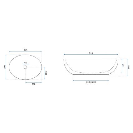 REA-U8198 - Izlietne uz virsmas CAROLA SLIM 39x51,5 cm keramika / spīdīgi balta