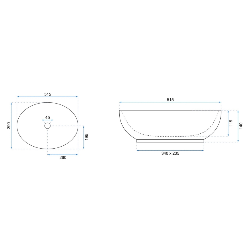 REA-U8198 - Izlietne uz virsmas CAROLA SLIM 39x51,5 cm keramika / spīdīgi balta