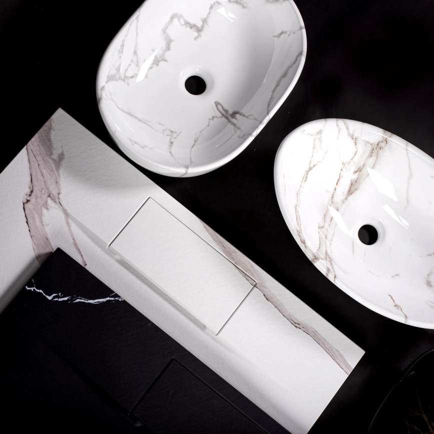 REA-U8403 - Uz virsmas uzstādāma izlietne CLEO 41x81 cm keramika ar marmora dekoru