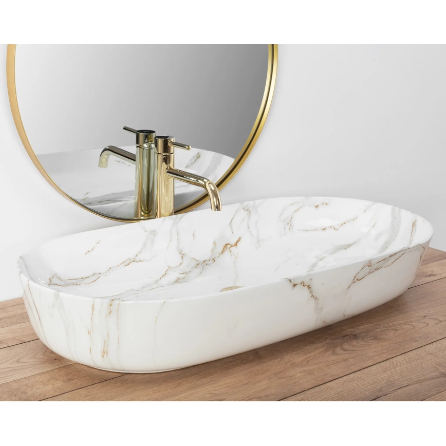 REA-U8404 - Uz virsmas uzstādamā izlietne CLEO 41x81 cm keramika/balta/marmora dekors