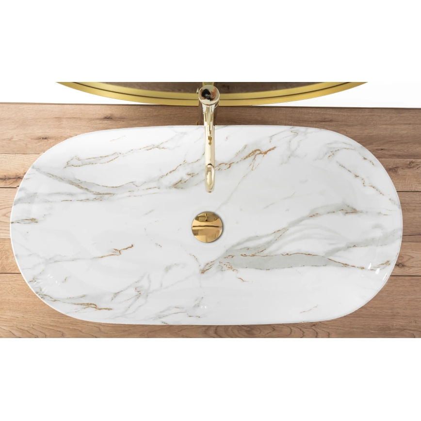 REA-U8404 - Uz virsmas uzstādamā izlietne CLEO 41x81 cm keramika/balta/marmora dekors