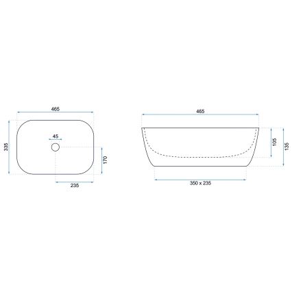 REA-U8470 - Uz virsmas uzstādamā izlietne BELINDA 33,5x46,5 cm keramika/matēta melna