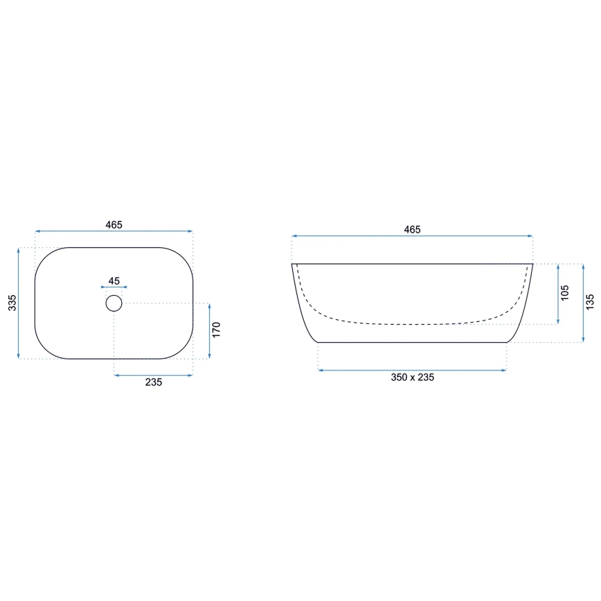 REA-U8470 - Uz virsmas uzstādamā izlietne BELINDA 33,5x46,5 cm keramika/matēta melna
