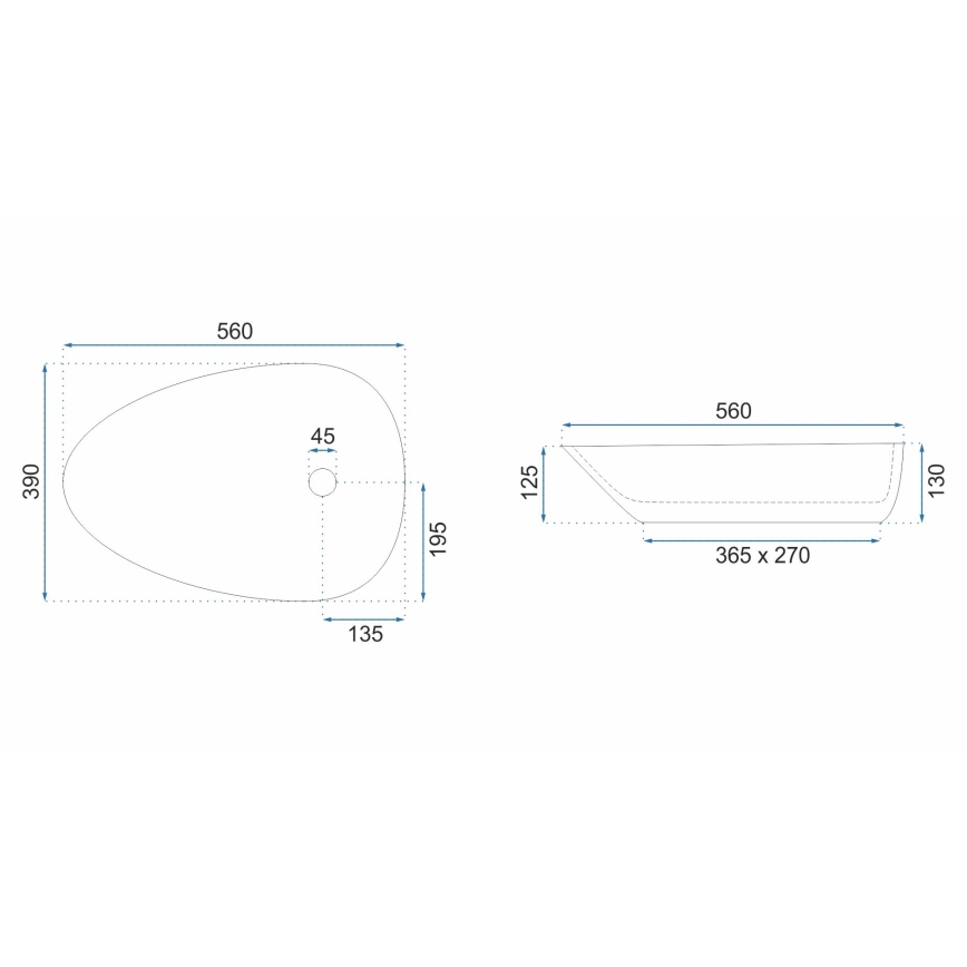 REA-U8536 - Virsmas uzstādāma izlietne GRETA 39x56 cm keramika/spīdīgi balta