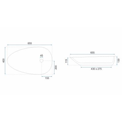 REA-U8537 - Virsmas uzstādāma izlietne GRETA 40x65,5 cm keramiska/glancēta balta