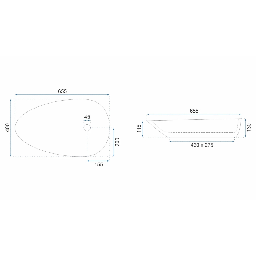 REA-U8537 - Virsmas uzstādāma izlietne GRETA 40x65,5 cm keramiska/glancēta balta