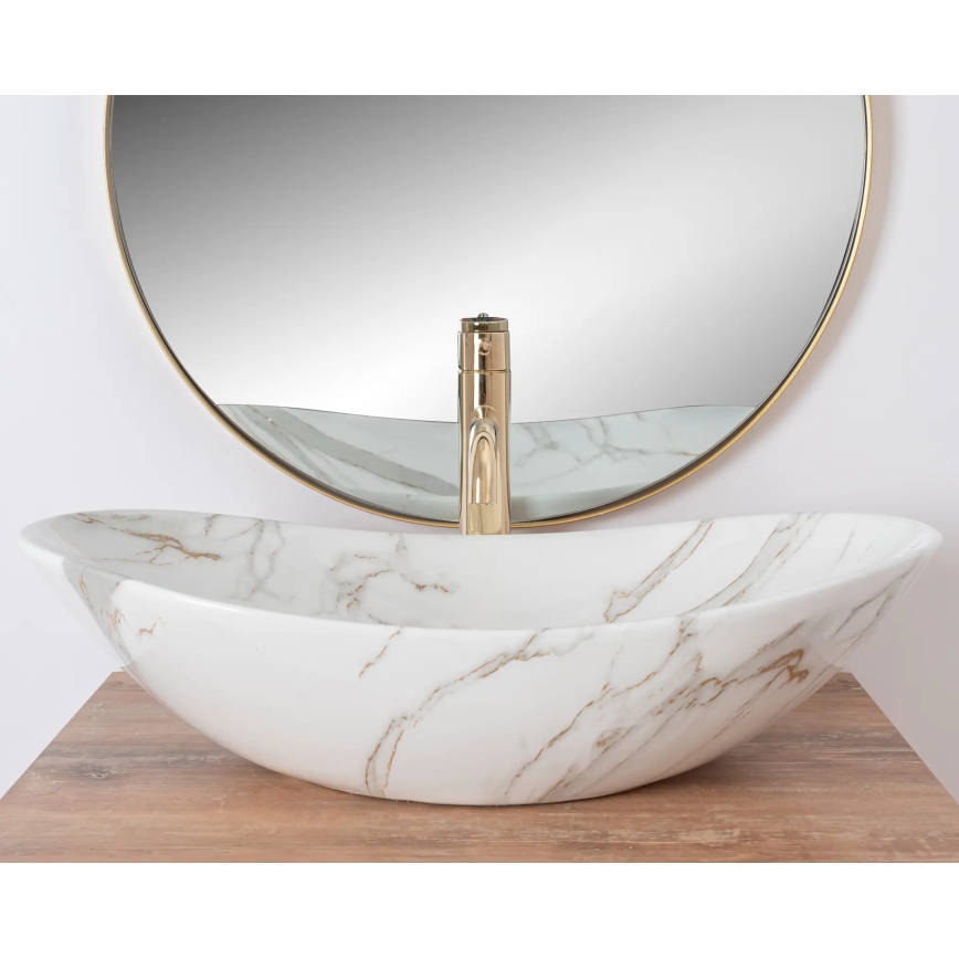 REA-U8548 - Uz virsmas novietojama izlietne ROYAL 36x60,5 cm keramika/marmora dekors