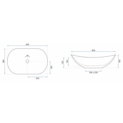 REA-U8548 - Uz virsmas novietojama izlietne ROYAL 36x60,5 cm keramika/marmora dekors