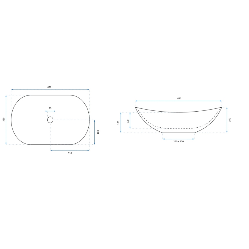 REA-U8570 - Uz virsmas uzstādamā izlietne ROYAL 36x62 cm keramikas/glancēta balta/zelta