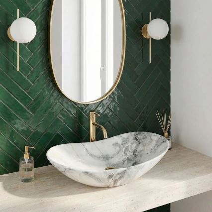 REA-U8596 - Uz virsmas novietojama izlietne ROYAL 36x62,5 cm keramika/balta/pelēka/akmens imitācija